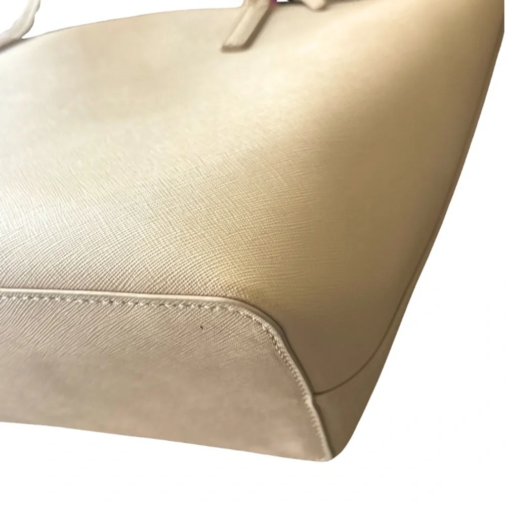 ♠️ Kate Spade New York Saffiano Leather Tote – Beige w/ Red Interior